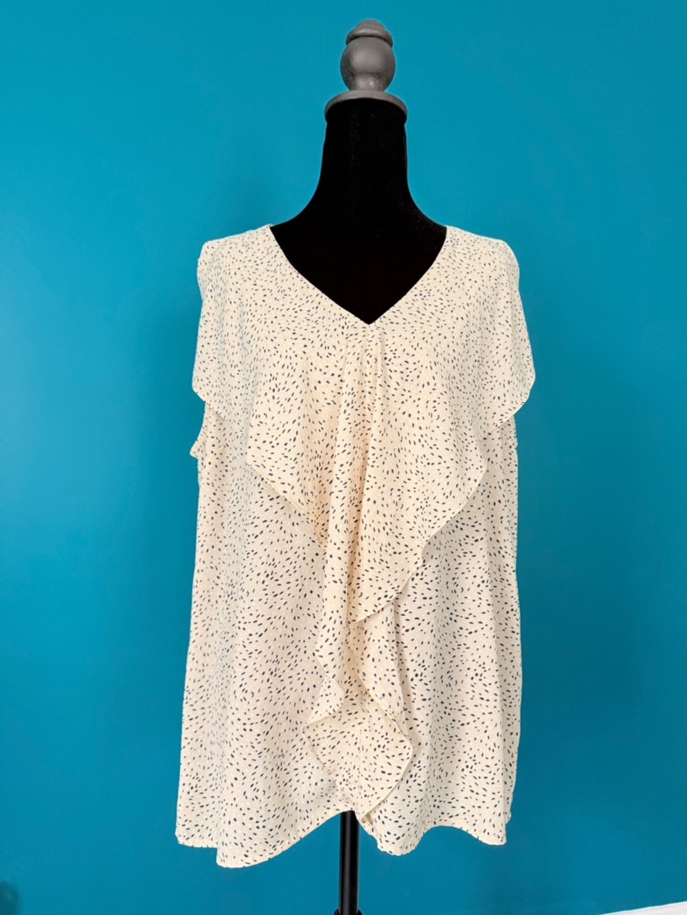 Large cream, white black V neck blouse.